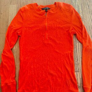 LAUREN RALPH LAUREN LONG SLEEVE SHIRT TOP M ORANGE 100% COTTON W ZIPPER